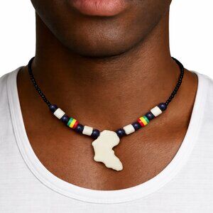 Black and Cream Beaded Necklace with Pendant